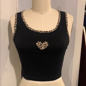 Black and Cheetah Print Fitted Crop Tank Top